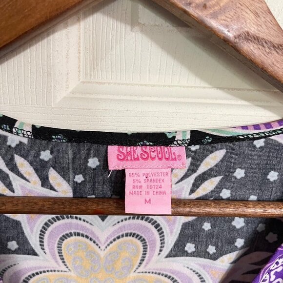 She's Cool Womens Black Purple Y2K  Paisley Smocked Vneck Mini Dress Medium - Picture 2 of 7